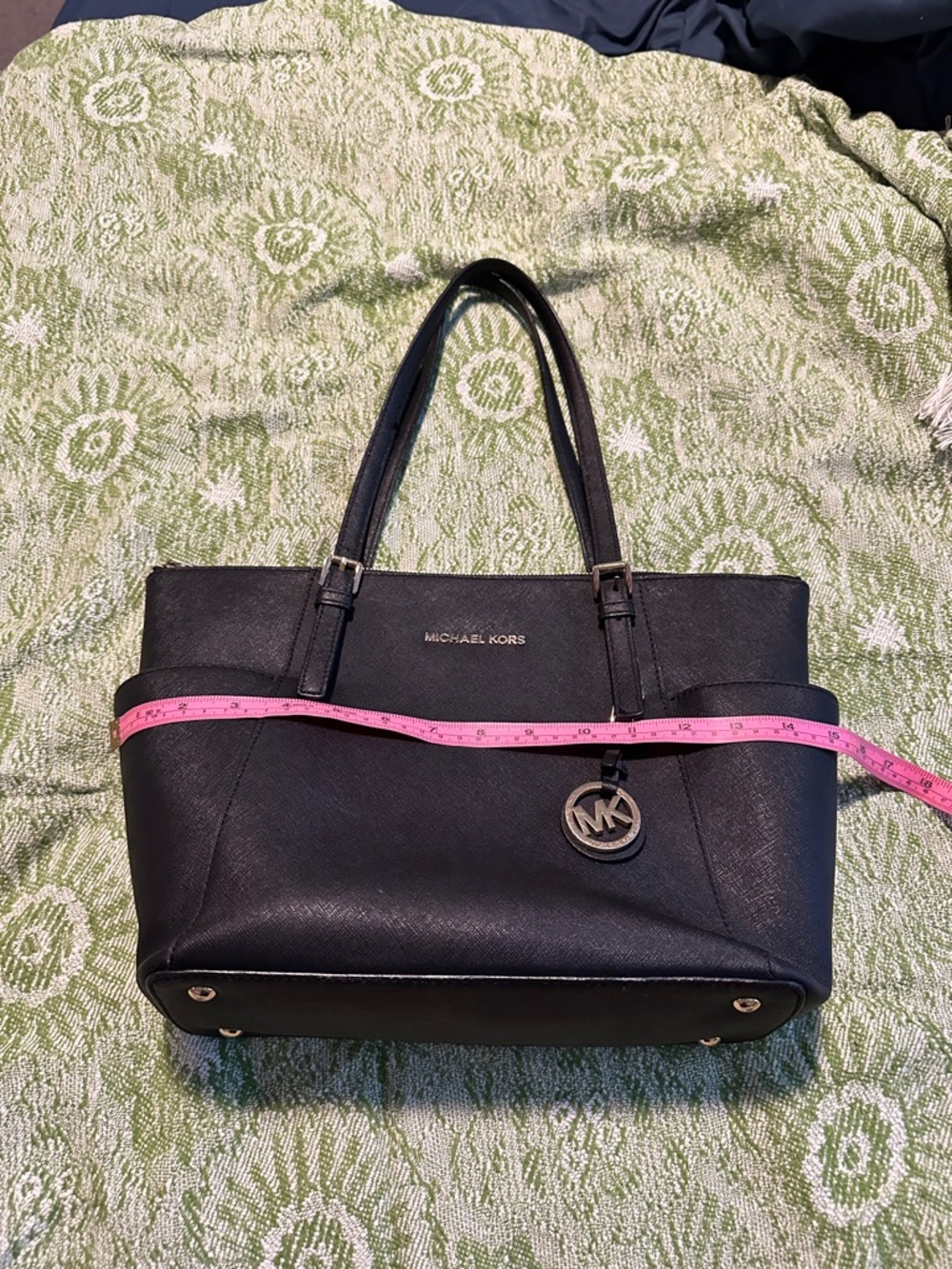 Michael Kors Black Saffiano Leather Tote with Logo Charm - Picture 9 of 10